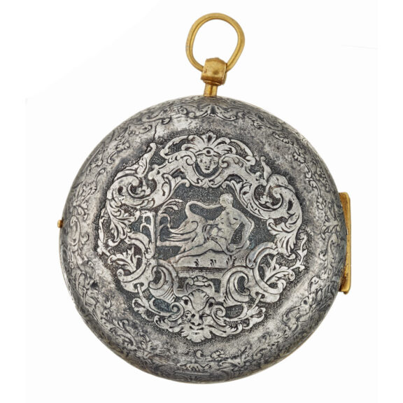 A French verge oignon with enamel dial in a silver case Circa 1695 A French verge oignon with enamel dial in a silver case Circa 1695