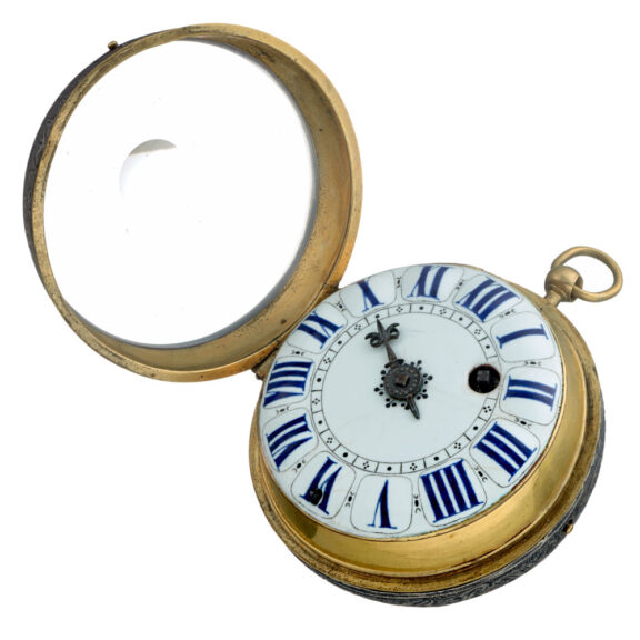 A French verge oignon with enamel dial in a silver case Circa 1695 A French verge oignon with enamel dial in a silver case Circa 1695