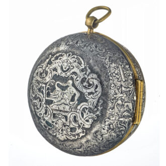 A French verge oignon  with enamel dial in a silver case Circa 1695