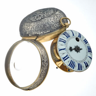 A French verge oignon  with enamel dial in a silver case Circa 1695