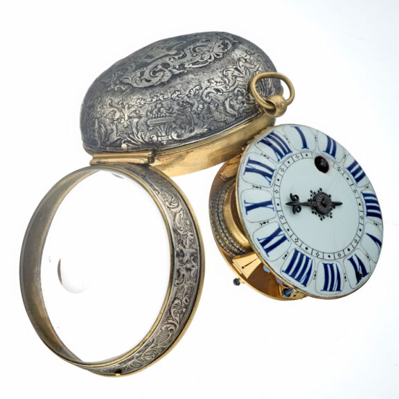 A French verge oignon with enamel dial in a silver case Circa 1695 A French verge oignon with enamel dial in a silver case Circa 1695