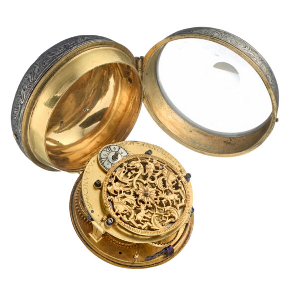 A French verge oignon with enamel dial in a silver case Circa 1695 A French verge oignon with enamel dial in a silver case Circa 1695