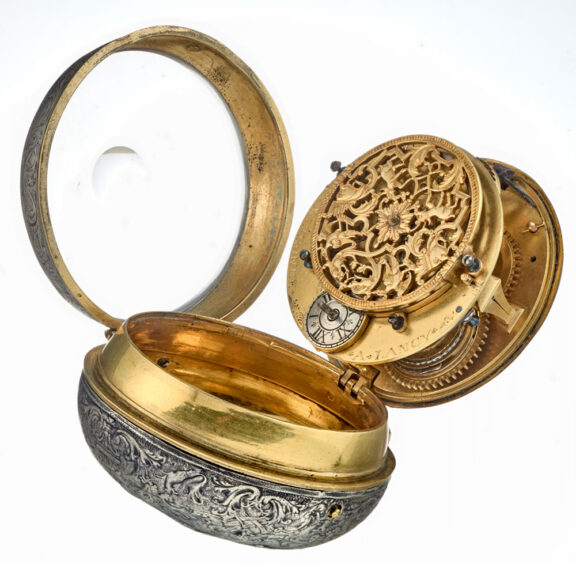 A French verge oignon with enamel dial in a silver case Circa 1695 A French verge oignon with enamel dial in a silver case Circa 1695