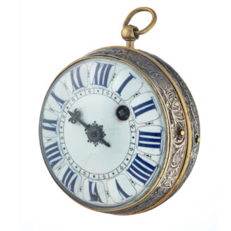 A French verge oignon  with enamel dial in a silver case Circa 1695