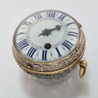 A French verge oignon  with enamel dial in a silver case Circa 1695