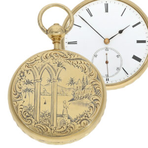 Decorative Swiss 18K gold cabriolet watch Circa 1850
