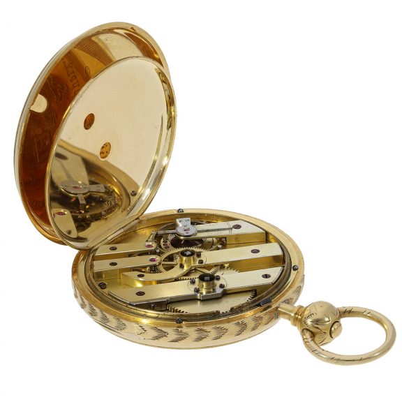 Decorative Swiss 18K gold cabriolet watch Circa 1850 Decorative Swiss 18K gold cabriolet watch Circa 1850