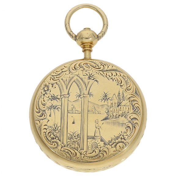 1103-4191-(8) Decorative Swiss 18K gold cabriolet watch Circa 1850
