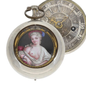 Swiss silver Oignon with automaton and erotic painting Circa 1700