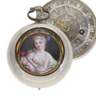 Swiss silver Oignon with automaton and erotic painting Circa 1700