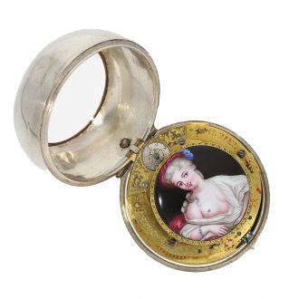 Swiss silver Oignon with automaton and erotic painting Circa 1700 Swiss silver Oignon with automaton and erotic painting Circa 1700