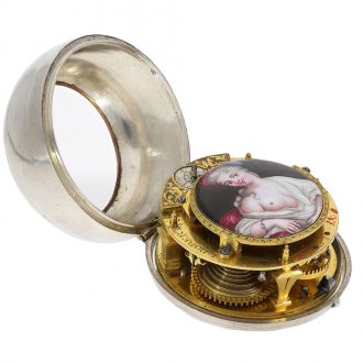 Swiss silver Oignon with automaton and erotic painting Circa 1700 Swiss silver Oignon with automaton and erotic painting Circa 1700