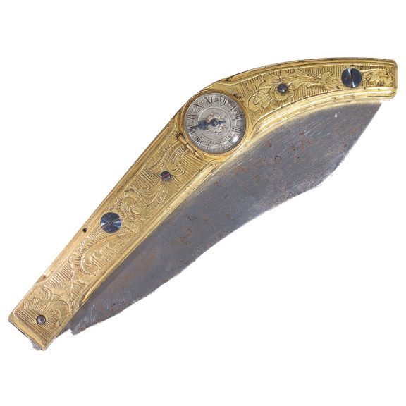 German gold-plated watch mounted into a pocket knife Circa 1700 German gold-plated watch mounted into a pocket knife Circa 1700