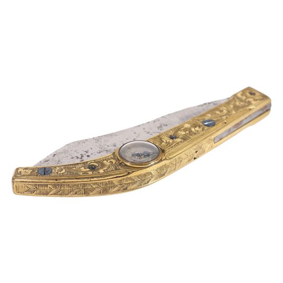 German gold-plated watch mounted into a pocket knife Circa 1700 German gold-plated watch mounted into a pocket knife Circa 1700