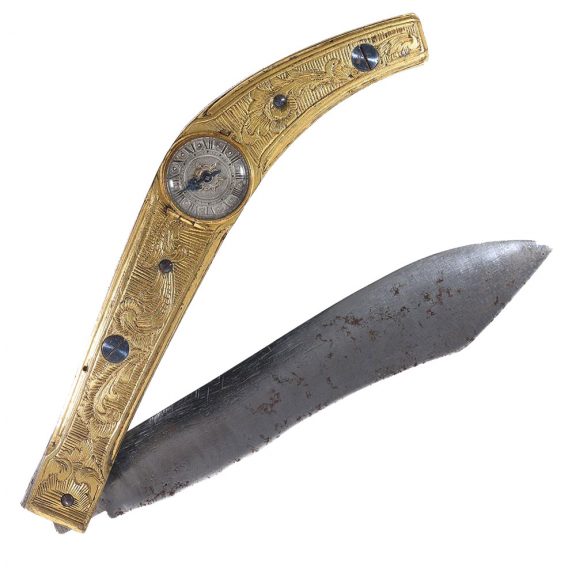 German gold-plated watch mounted into a pocket knife Circa 1700