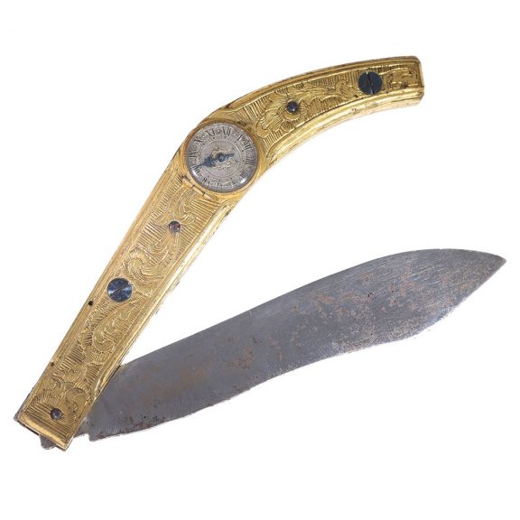 German gold-plated watch mounted into a pocket knife Circa 1700 German gold-plated watch mounted into a pocket knife Circa 1700
