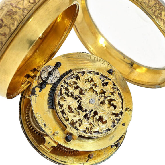 Swiss gilt open faced Oignon pocket watch Circa 1690 Swiss gilt open faced Oignon pocket watch Circa 1690