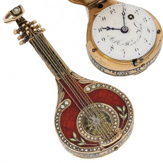 Swiss/Austrian pendant watch in the shape of a mandolin Circa 1810