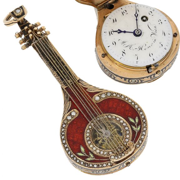 Swiss/Austrian pendant watch in the shape of a mandolin Circa 1810