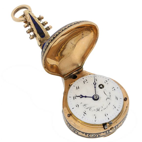 Swiss/Austrian pendant watch in the shape of a mandolin Circa 1810 Swiss/Austrian pendant watch in the shape of a mandolin Circa 1810
