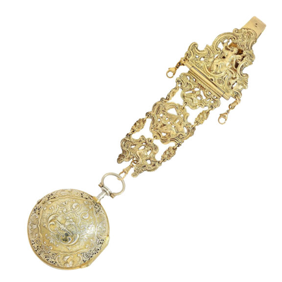 English silver/gilt quater repeater with chatelaine Circa 1691 English silver/gilt quater repeater with chatelaine Circa 1691