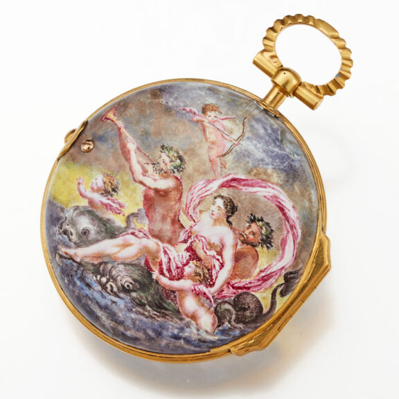 A 18k gold polychrome enamel painted date verge Circa 1775 A 18k gold polychrome enamel painted date verge Circa 1775