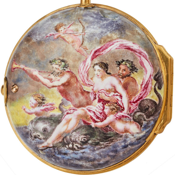 A 18k gold polychrome enamel painted date verge Circa 1775 A 18k gold polychrome enamel painted date verge Circa 1775