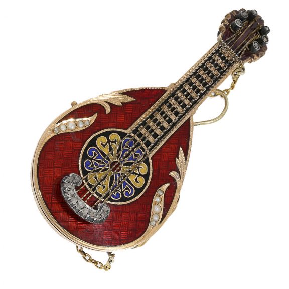Austrian/Swiss pendant watch in the shape of a mandolin Circa 1800 Austrian/Swiss pendant watch in the shape of a mandolin Circa 1800