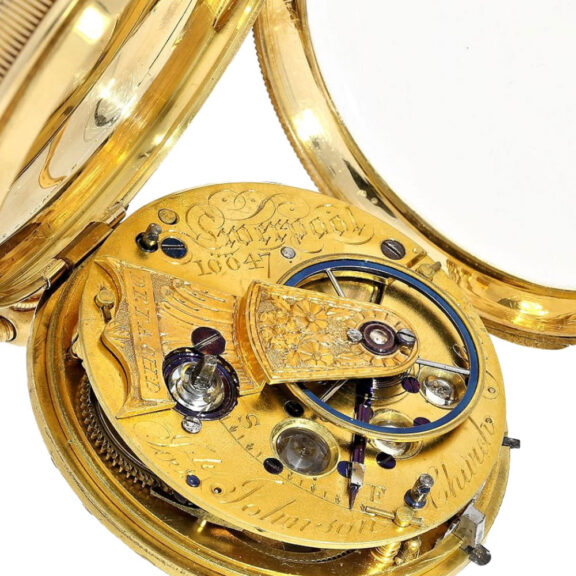 English gold full hunter lever pocket watch Circa 1800 English gold full hunter lever pocket watch Circa 1800