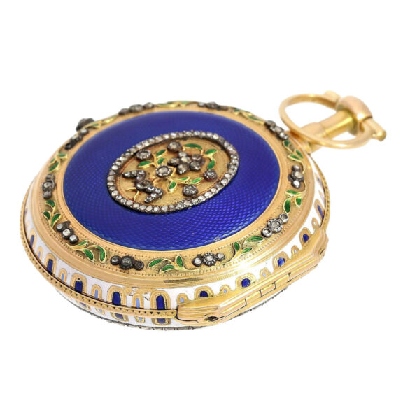 Exquisite Swiss gold, enamel verge pocket watch Circa 1780 Exquisite Swiss gold, enamel verge pocket watch Circa 1780