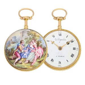 French gold and porcelain rococo-scene watch Circa 1783