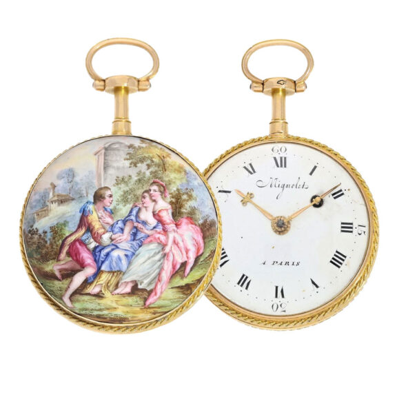 French gold and porcelain rococo-scene watch Circa 1783