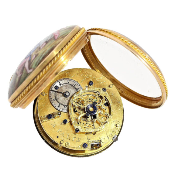 French gold and porcelain rococo-scene watch Circa 1783 French gold and porcelain rococo-scene watch Circa 1783