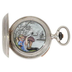 Swiss silver lever watch with concealed erotic automaton Circa 1890