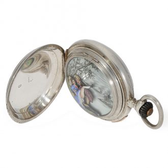 Swiss silver lever watch with concealed erotic automaton Circa 1890