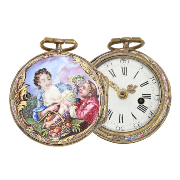 French gold, enamel verge watch with erotic scene Circa 1760