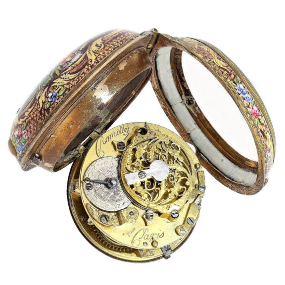 French gold, enamel verge watch with erotic scene Circa 1760 French gold, enamel verge watch with erotic scene Circa 1760