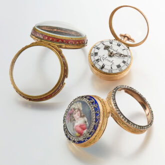 A rare Swiss verge gold and enamel triple cased Circa 1760