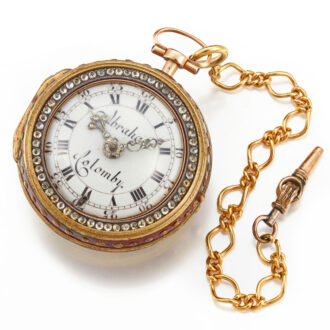 A Swiss verge watch gold and enamel triple cased Circa 1760
