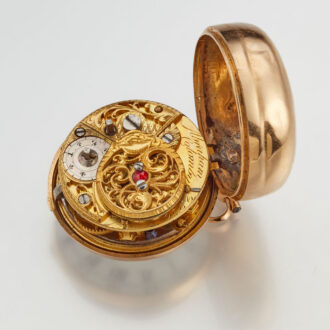 A Swiss verge watch gold and enamel triple cased Circa 1760