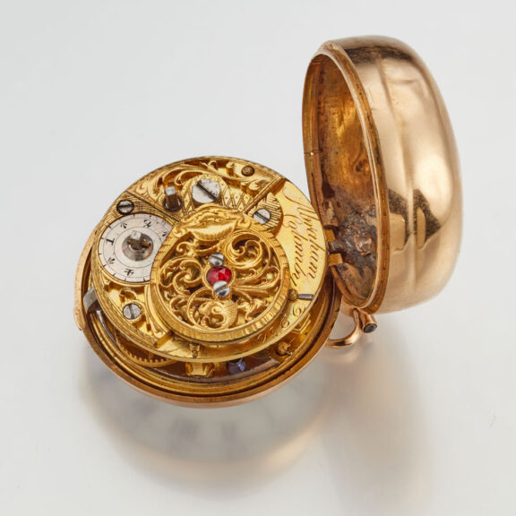 A Swiss verge watch gold and enamel triple cased Circa 1760 A Swiss verge watch gold and enamel triple cased Circa 1760