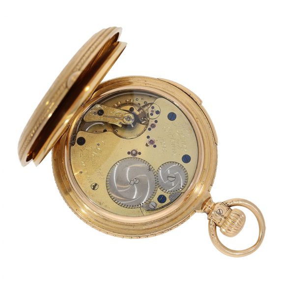 Decorative German quarter repeating hunting cased lever Circa 1882 Decorative German quarter repeating hunting cased lever Circa 1882