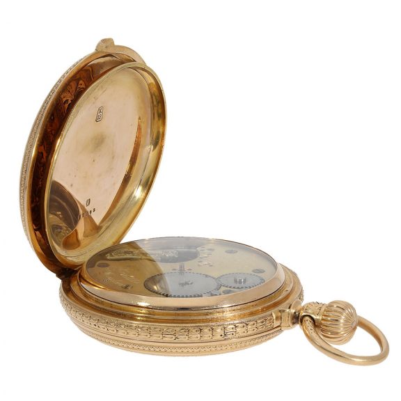 Decorative German quarter repeating hunting cased lever Circa 1882 Decorative German quarter repeating hunting cased lever Circa 1882