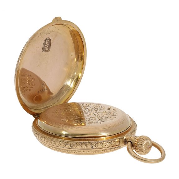 Decorative German quarter repeating hunting cased lever Circa 1882 Decorative German quarter repeating hunting cased lever Circa 1882