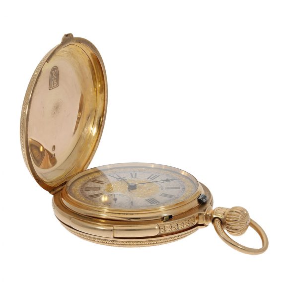 Decorative German quarter repeating hunting cased lever Circa 1882 Decorative German quarter repeating hunting cased lever Circa 1882