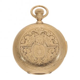 Decorative German quarter repeating hunting cased lever Circa 1882 Decorative German quarter repeating hunting cased lever Circa 1882