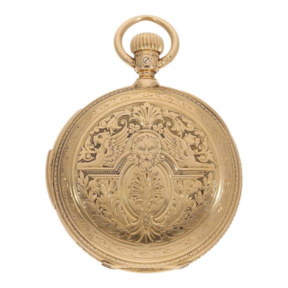 Decorative German quarter repeating hunting cased lever Circa 1882 Decorative German quarter repeating hunting cased lever Circa 1882