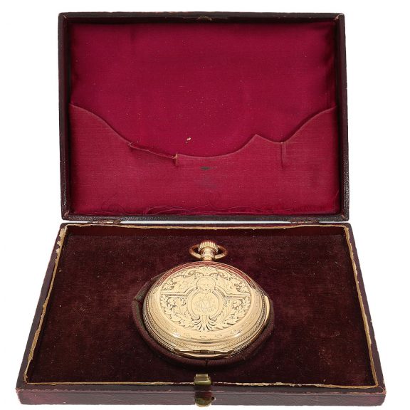 Decorative German quarter repeating hunting cased lever Circa 1882 Decorative German quarter repeating hunting cased lever Circa 1882