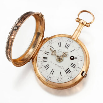 A very small French verge in gold and enamel case Circa 1770