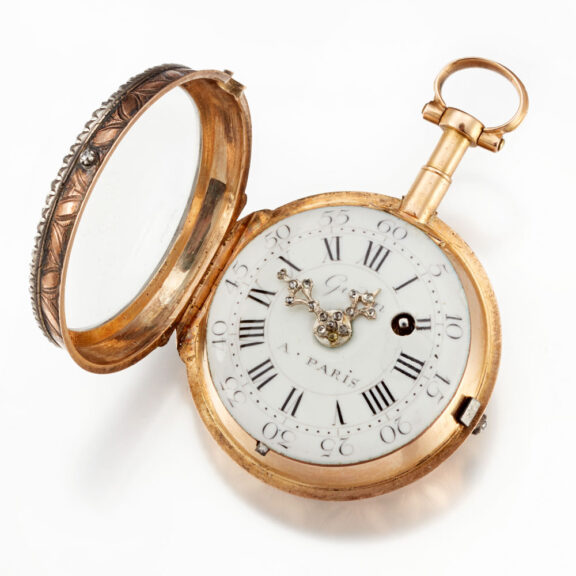 A very small French verge in gold and enamel case Circa 1770 A very small French verge in gold and enamel case Circa 1770